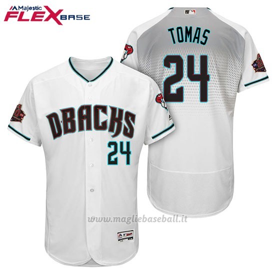 Maglia Baseball Uomo Arizona Diamondbacks 24 Yasmany Tomas Bianco Aqua 1ª20 Anniversario Flex Base